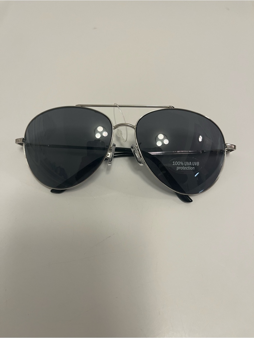 Unisex Aviator Sunglasses - Black Lenses, Silver Frame